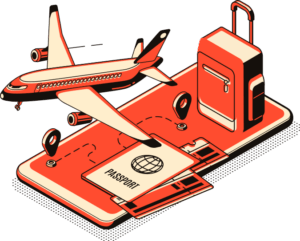 Traveling Graphic, plane and Passport