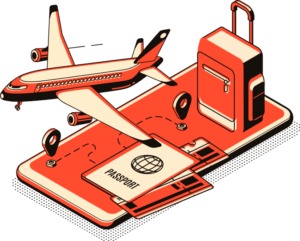 Traveling Graphic, plane and Passport