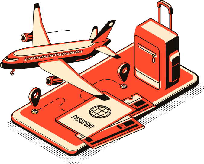 Traveling Graphic, plane and Passport