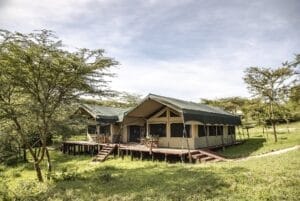 Luxury safari tented camp in the African wilderness surrounded by nature