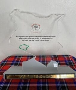 Maasai Mara Wildlife Conservancies Association 10 year award thropy