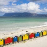 Aerial view of Muizenberg Beach, Cape Town, South Africa.