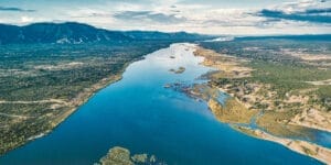 aerial view on the river of lower zambezi area in Zambia