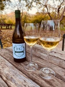 wine on a bench