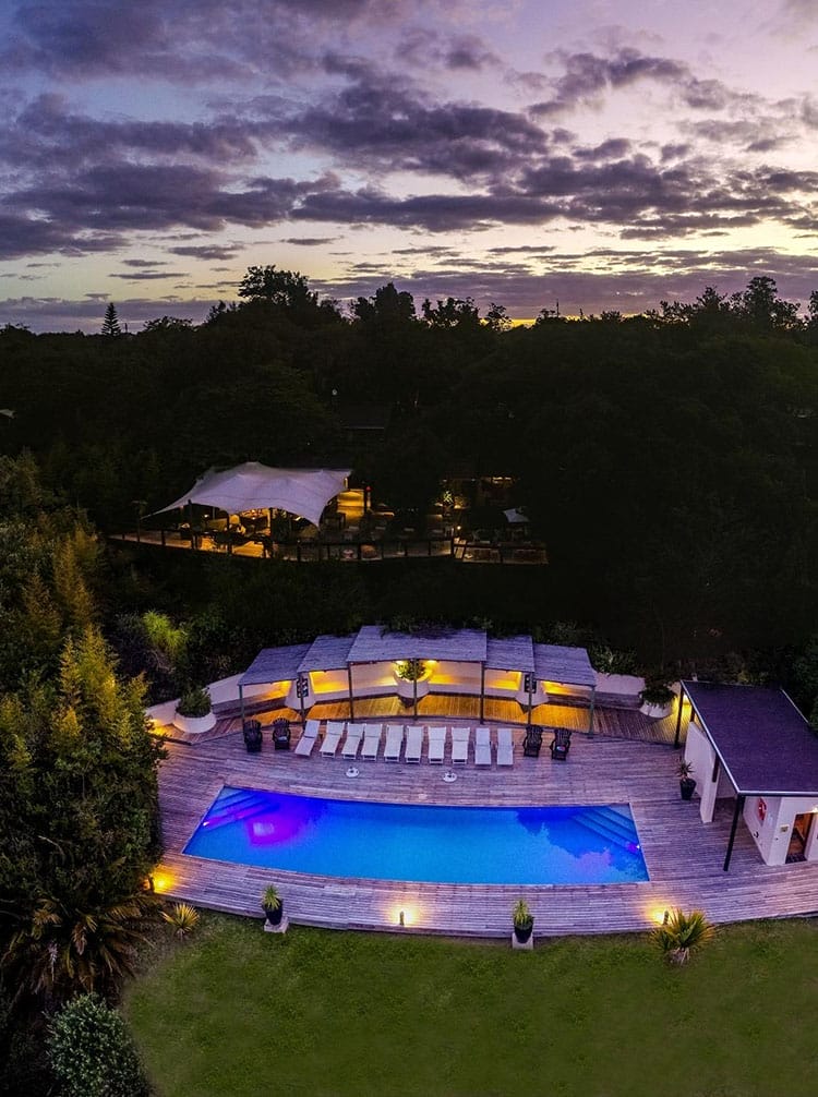 aerial view of pool area