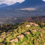 houses on top of a mountain from aerial view