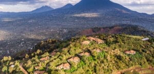 houses on top of a mountain from aerial view