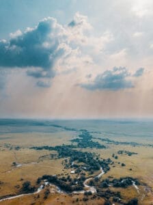 aerial view of countryside with river