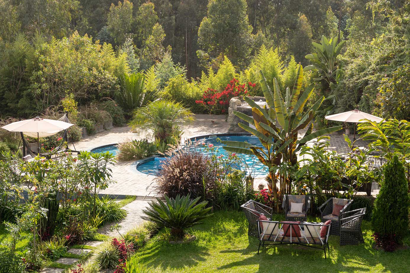 Five Volcanoes Hotel Pool and Gardens Aerial View - Rwanda