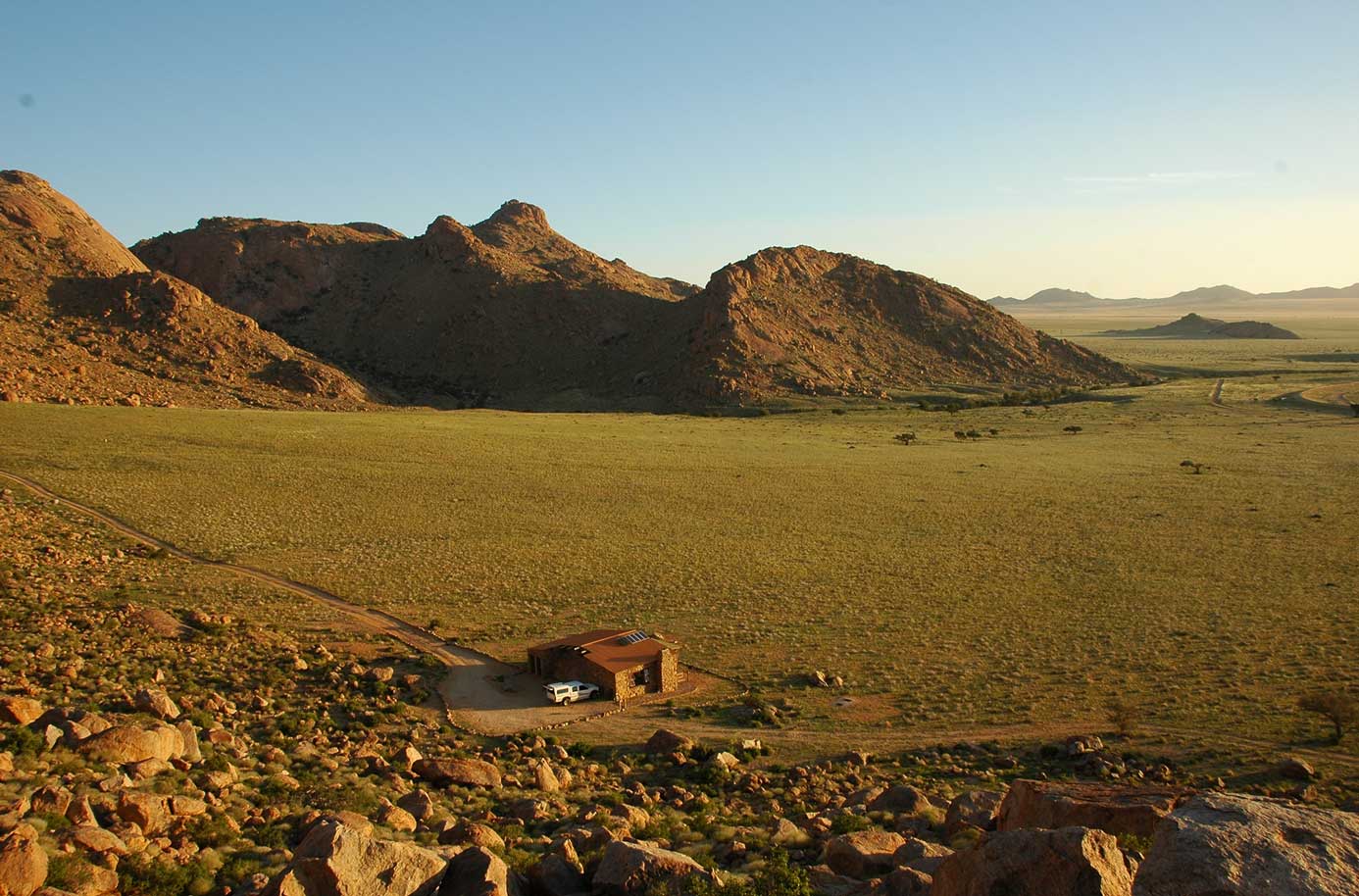 lodge in large open field