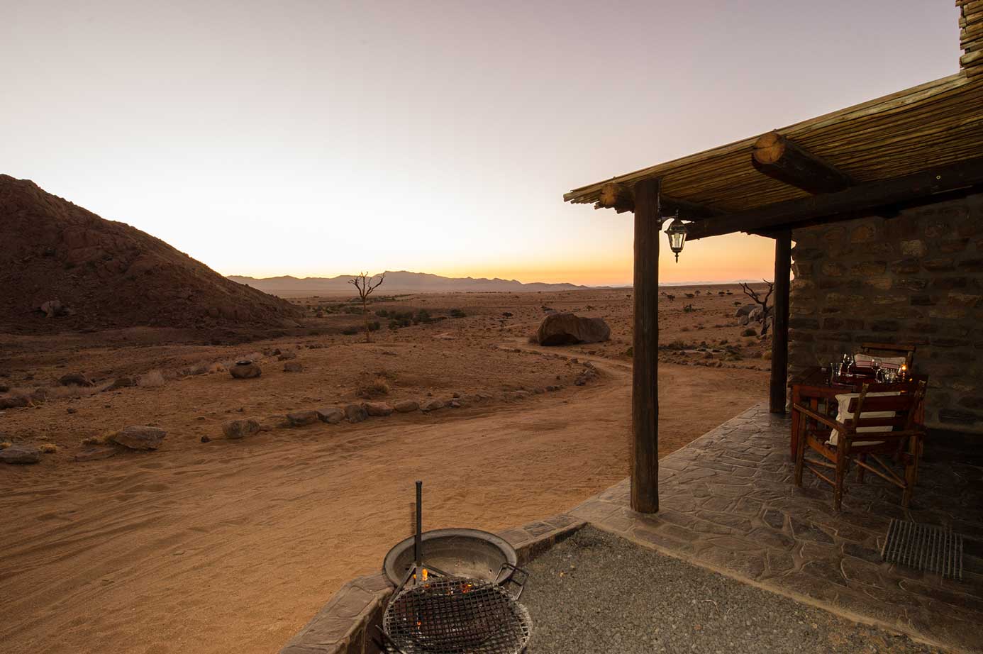 lodge overlooking large flat desert