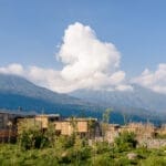 Rwanda Lodge with Mountains in background