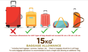 15kg Baggage allowance