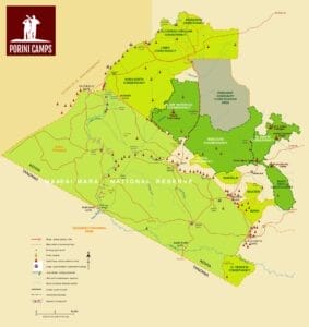Masai Mara Map showing Mara Reserve and Conservancies