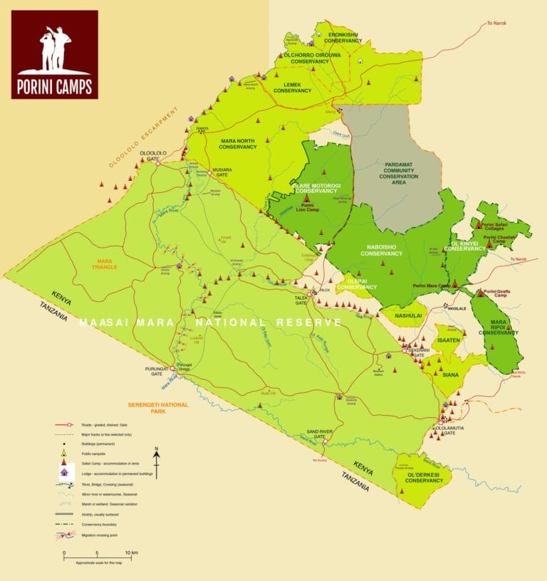 Masai Mara Map showing Mara Reserve and Conservancies