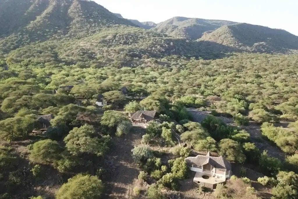 Ariel view of Lentorre Lodge in Olkirimatian Conservancy in Kenya