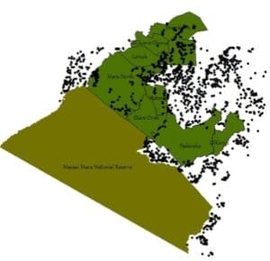 Human habitation beyond the Maasai Mara National Reserve.